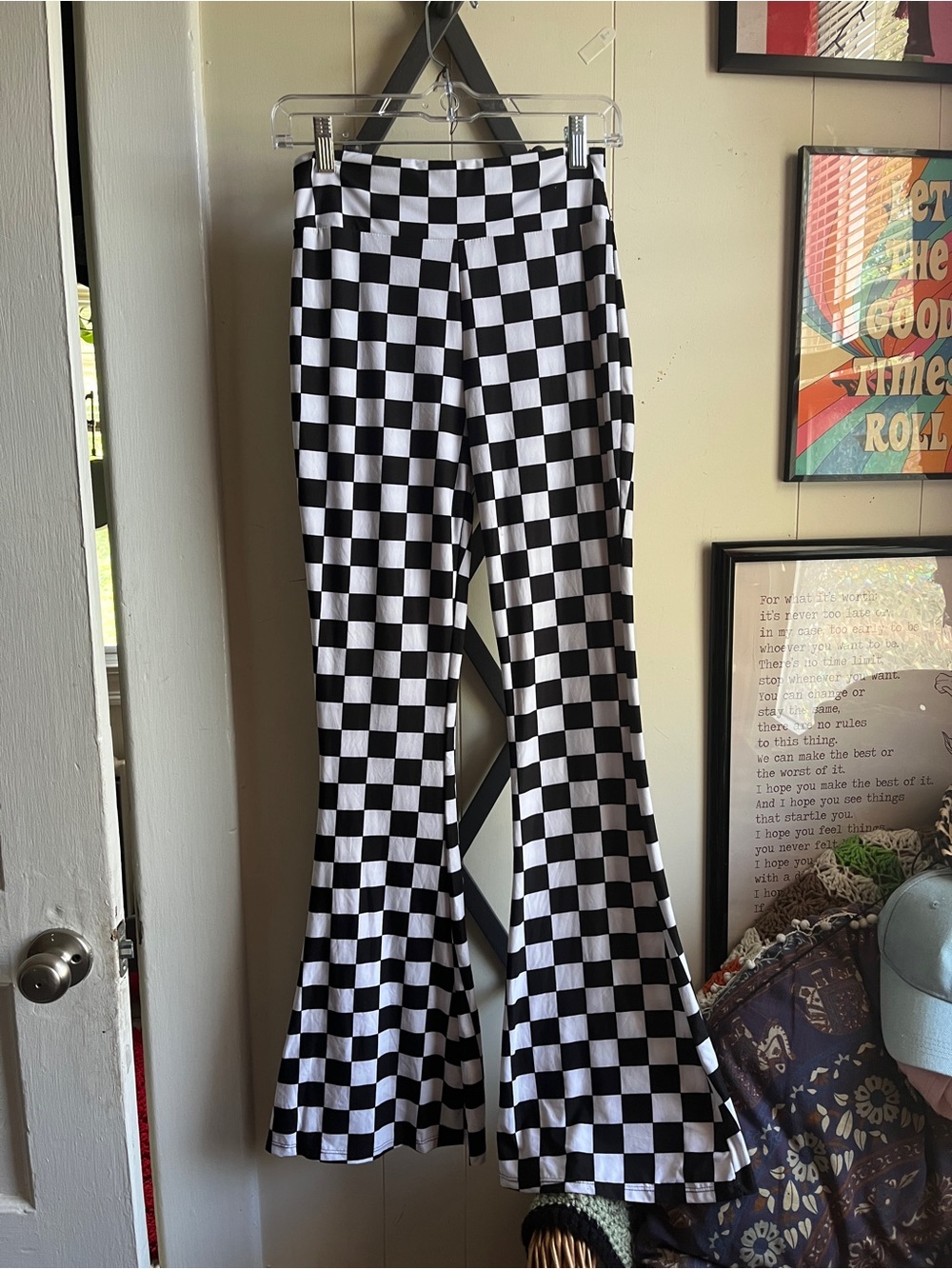 Black & White Checkerboard Flared Pants